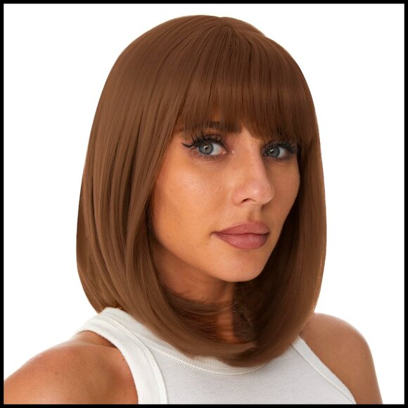 Short Straight Bob Wig with Bangs Heat Resistant Synthetic Lightweight main image 6